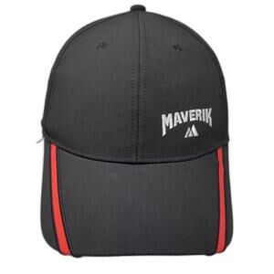 Maverik Snapback Hat Black Red Side Logo Stripe Embroidered Adjustable OS Hat